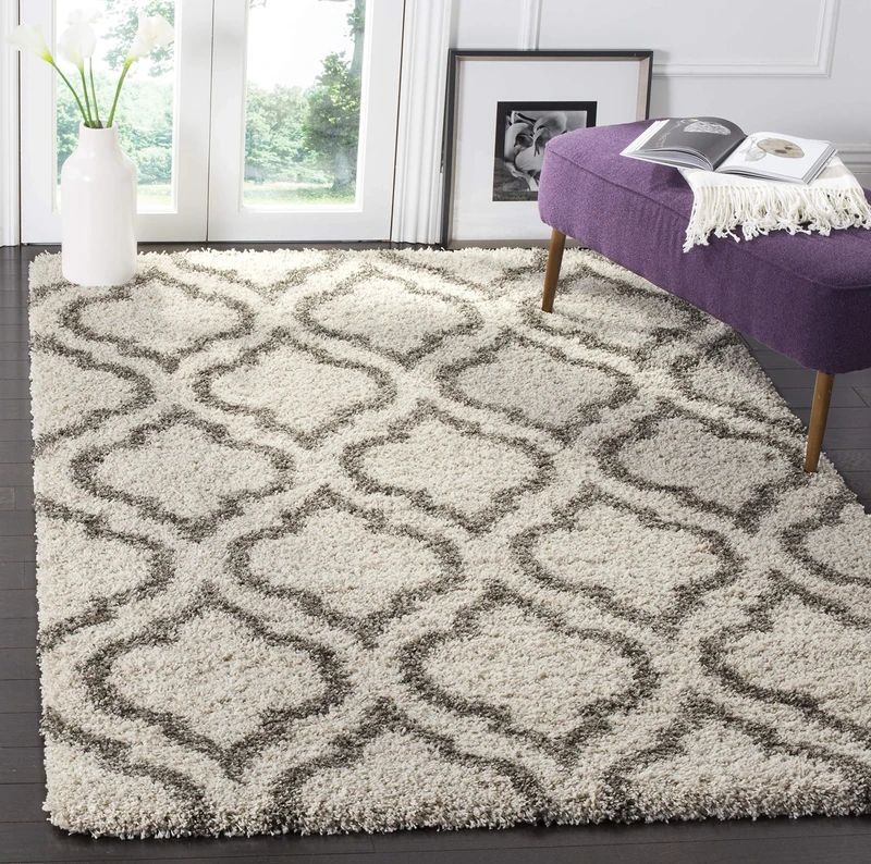 Safavieh Mati Shag Rug, Woven Polypropylene Carpet in Ivory / Grey, 243 X 304 cm