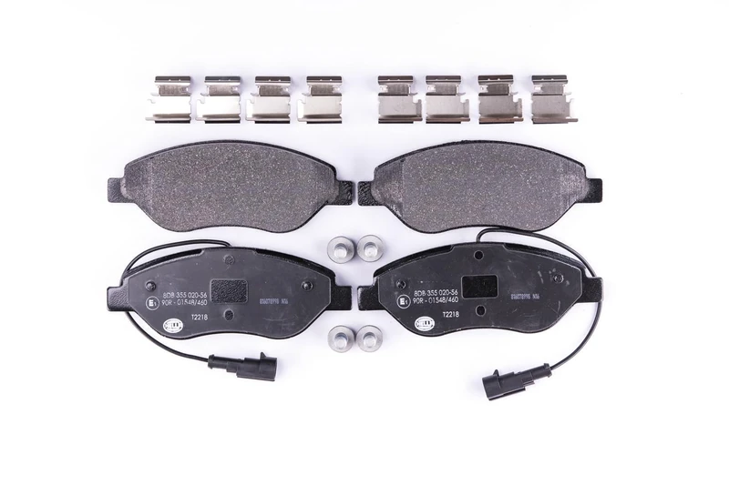 HELLA 8DB 355 020-561 Brake pad set - with integrated wear warning contact - T2218 - for e.g. ALFA ROMEO / CHRYSLER / FIAT / LANCIA