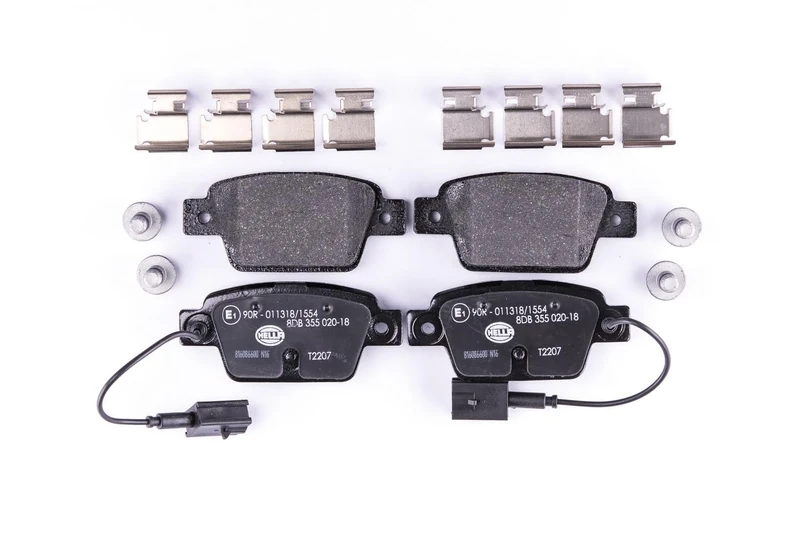 HELLA 8DB 355 020-181 Brake pad set - with integrated wear warning contact - T2207 - for e.g. CHRYSLER / FIAT / LANCIA