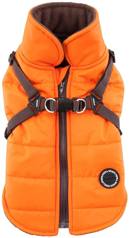 Puppia Dog Coats for Small and Medium Dogs - Waterproof Dog Coat with Harness Lined with fleece for pleasant warmth, Orange, XXL