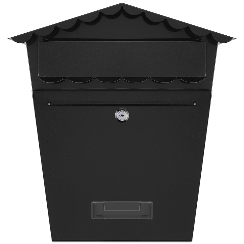 SereneLife SLMAB02 Wall Mount Locking Mailbox-Indoor/Outdoor Mail Box, Black, 13.2'' x 14.1'' x 5.2''