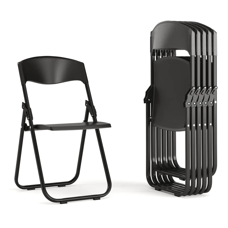 Flash Furniture 6 Pack HERCULES Series 500 lb. Capacity Heavy Duty Black Plastic Folding Chair with Built-in Ganging Brackets