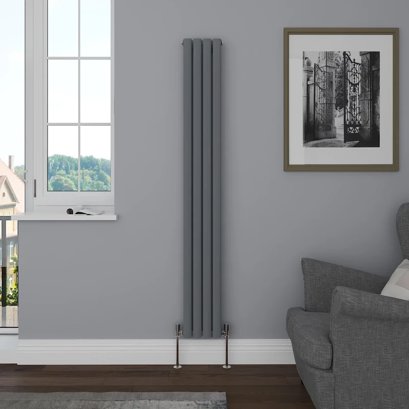 NRG Vertical 1800x236 Oval Column Designer Radiator Central Heating Double Panel Anthracite