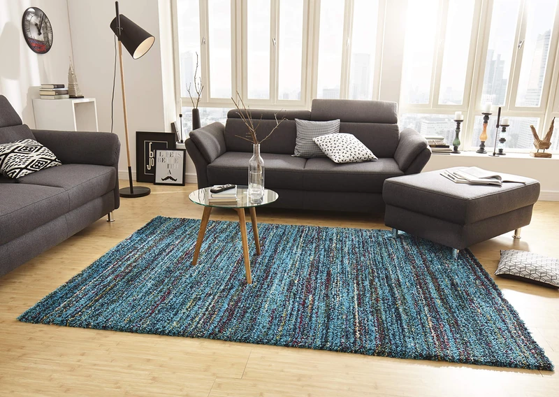 Mint Rugs 102596_120x170 Design Verlour Deep-Pile Rug Chess Synthetic Fibre Cream/Blue 170 x 120 x 3.5 cm - Image 1