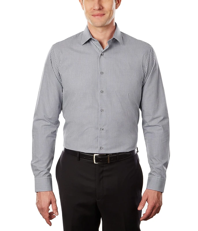 UNLISTED Kenneth Cole Men's Dress Shirt Slim Fit Checks and Stripes (Patterned), Grey, 17"-17.5" Neck 34"-35" Sleeve