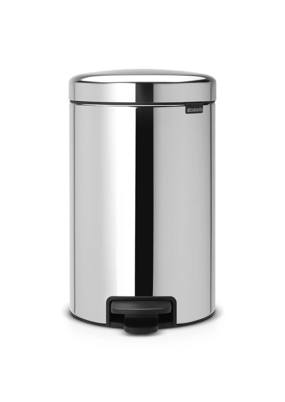 Brabantia NewIcon Pedal Bin 12L, Soft-Closure Rubbish Waste Bin, Removable Inner Bucket + Free Bin Bags, Brilliant Steel - Image 1