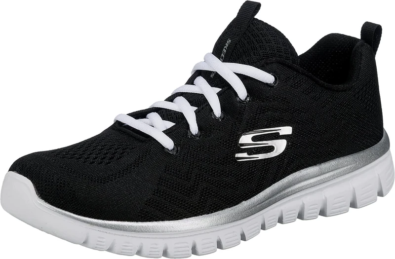 Skechers Women's Graceful Get Connected Sneaker, Black Mesh White Trim, 2 UK