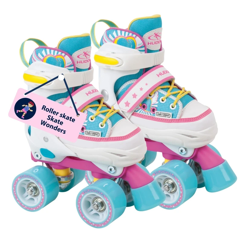Hudora Roller Skates Wonders - Comfortable Children's Roller Skates - Adjustable Over 4 Sizes - Stylish Pink & Turquoise Design - Up to 60 kg