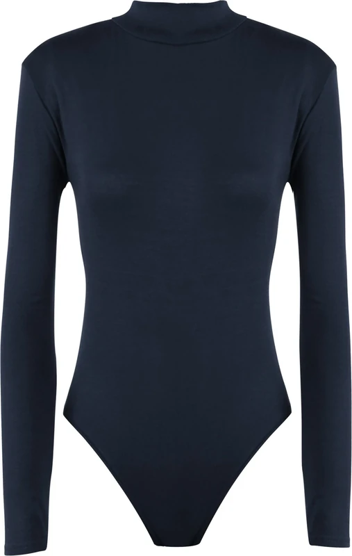 WearAll Womens Turtle Neck Bodysuit Ladies Long Sleeve Stretch Leotard Top - Navy Blue 8/10