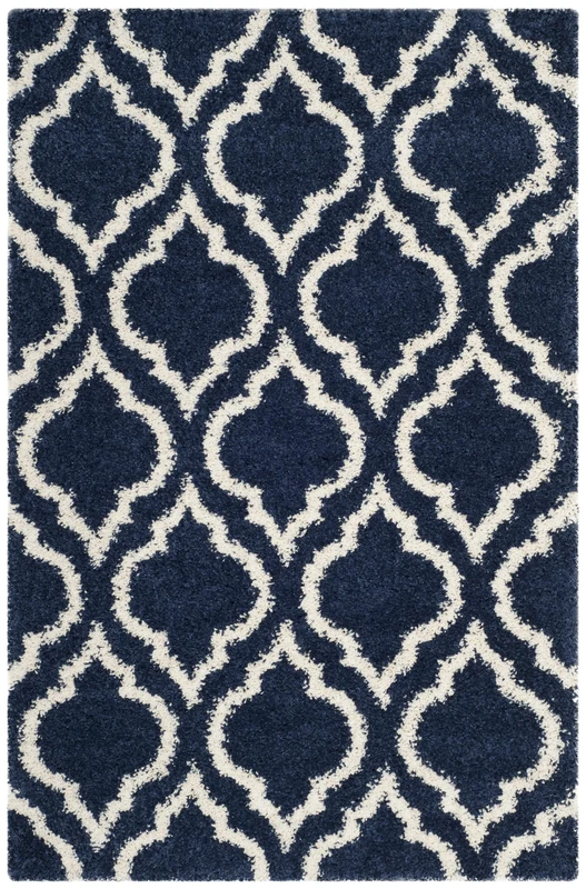 Safavieh Shaggy Indoor Woven Rectangle Area Rug, Hudson Shag Collection, SGH284, in Navy/Ivory, 122 x 183 cm for Living Room, Bedroom or Any Indoor Space