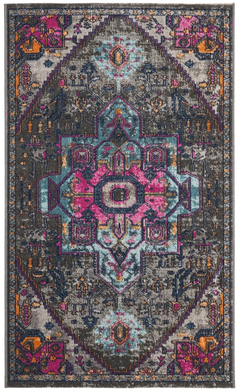 Safavieh Vintage Inspired Indoor Woven Rectangle Area Rug, Artisan Collection, ATN332, in Grey / Fuchsia, 91 X 152 cm for Living Room, Bedroom or Any Indoor Space