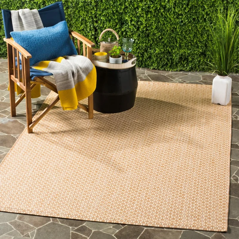 Safavieh Geometric Rug for Indoors & Outdoors - Courtyard Collection, Short Pile, in Beige, 120 x 180 cm