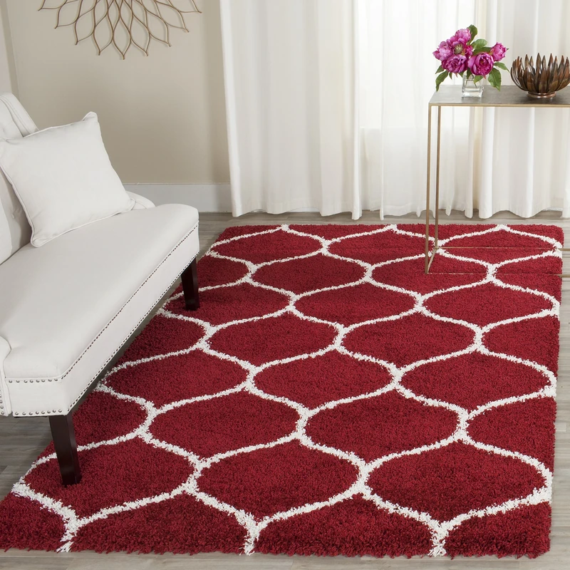 Safavieh Shaggy Indoor Woven Rectangle Area Rug, Hudson Shag Collection, SGH280, in Red/Ivory, 155 x 229 cm for Living Room, Bedroom or Any Indoor Space