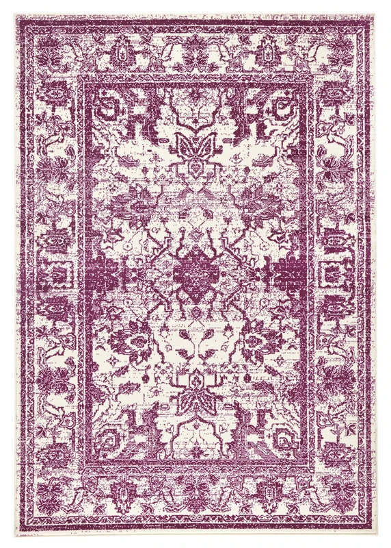 Zala Living Glorious Orient Rug - Oriental Rug Orient Design Tightly Woven Vintage Short Pile Flat Weave Living Room Rug for Dining Room, Living Room, Bedroom - Purple Cream, 140 x 200 cm