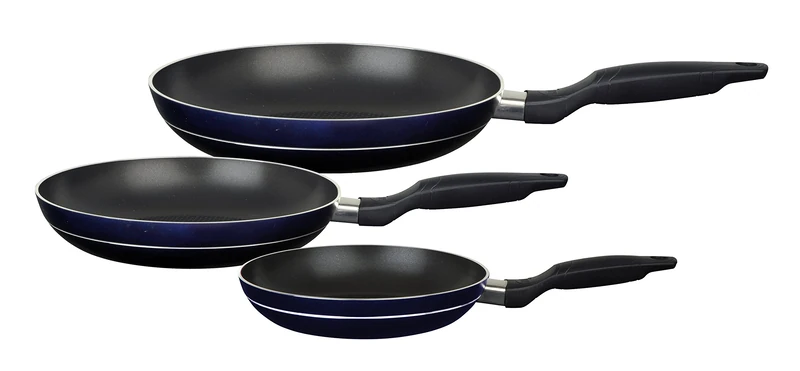 GSW 390330 Temptura Aluminium Frying Pan, Set of 3, 50.1 x 29.3 x 5.2 cm, Blue/Black - Image 1
