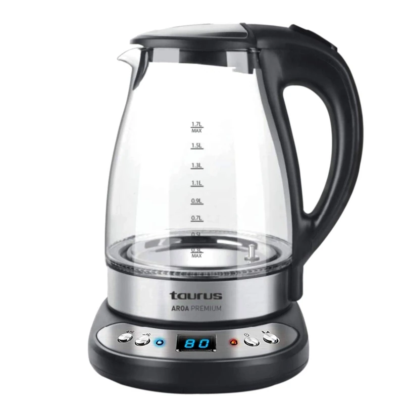Taurus Aroa Premium Electronic Kettle 2200 W 1.7L Glass Body Temperature Adjustable 50 95 Celsius Black