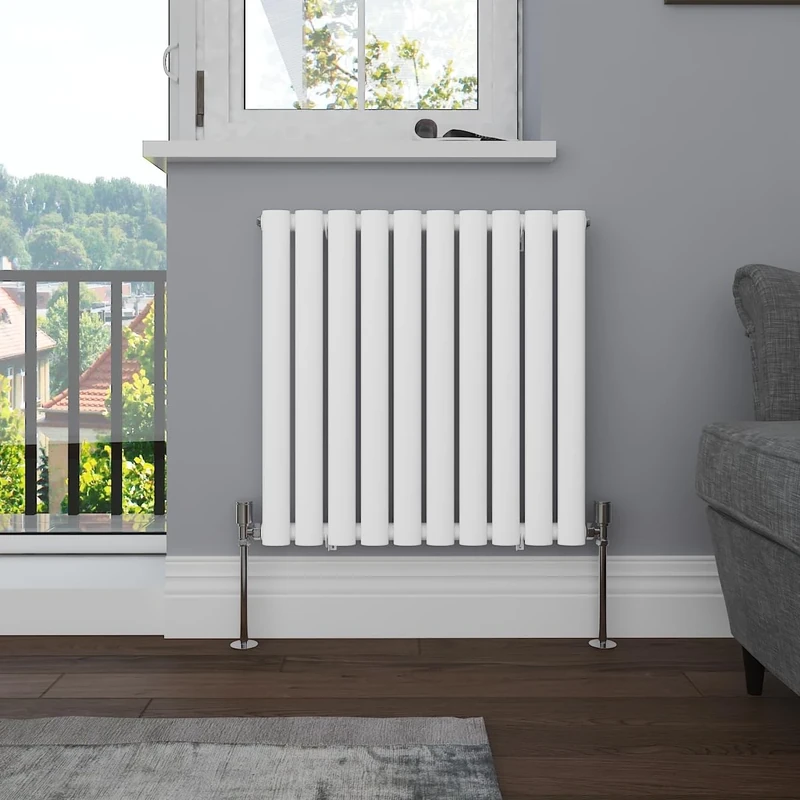 NRG Horizontal 600x590 Oval Column Designer Radiator Central Heating Single Panel Gloss White
