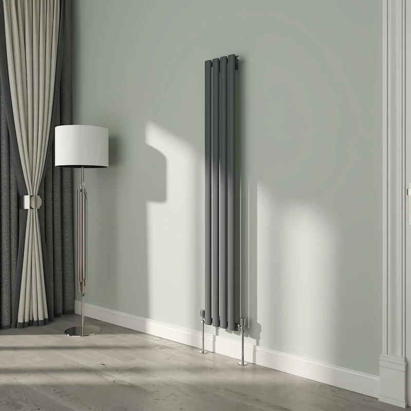 NRG 1600x236mm Oval Column Designer Radiator Single Panel Anthracite Bathroom Central Heating