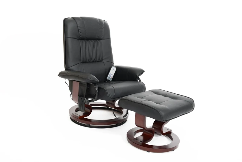 Fairmont Furniture Nice Faux Leather Massage/Heat Swivel Recliner Chair/Footstool-Black, 81x80x105 cm - Image 1