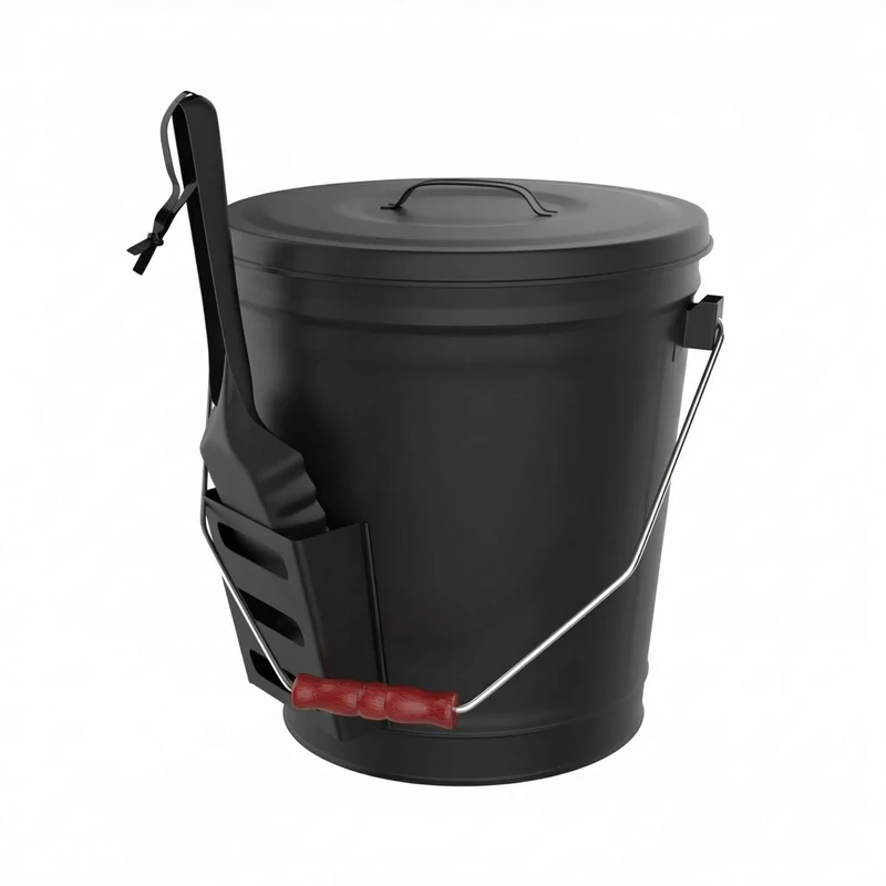 Home-Complete Black Ash Bucket with Lid and Shovel For Fireplace - Great Wood Stove Ashes Accessories