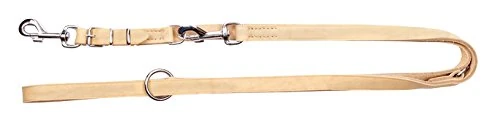 Dingo Soft Leather Dog Leash Adjustable 120-200 cm Handmade with a Swappable Clasp Natural 11127