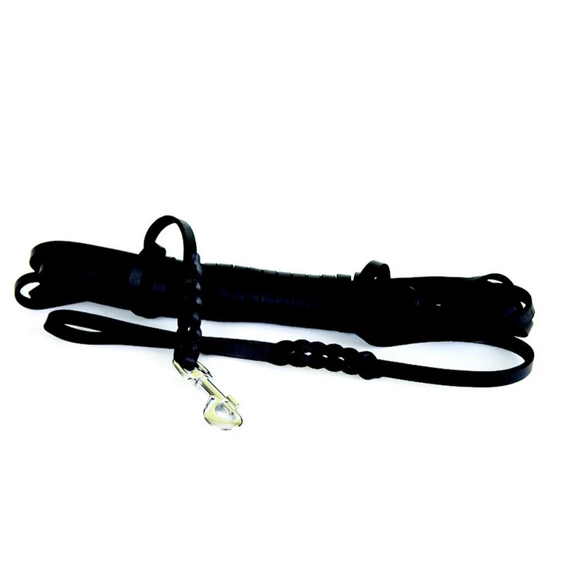Dingo Tangled Training Leash made of Leather with a Handle and Clasp, 10 m Black 10747