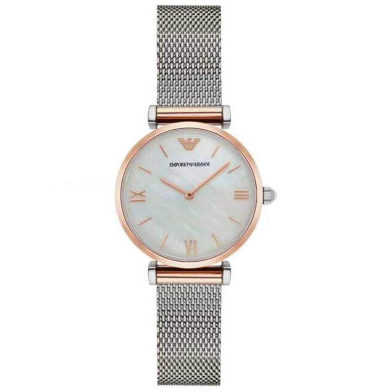 Emporio Armani Watch for Women, Quartz Movement, 32 mm 2T Silver/Rose Stainless Steel Case with a Stainless Steel Strap, AR2067
