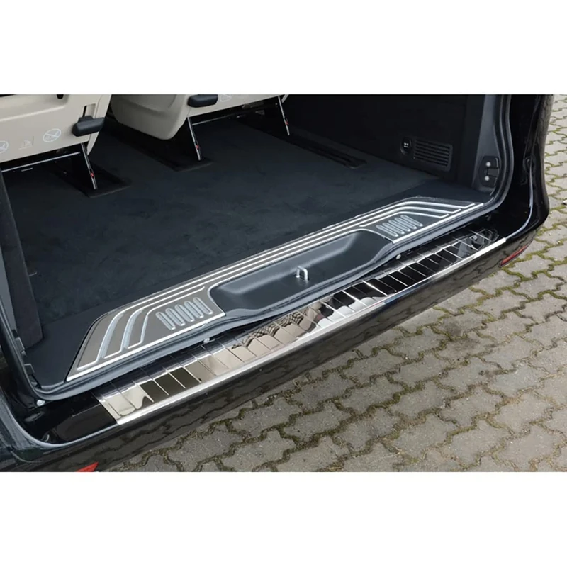 Avisa Stainless steel rear sill protector compatible with chrome Mercedes Vito / V-Class 2014- 'Ribs', silver
