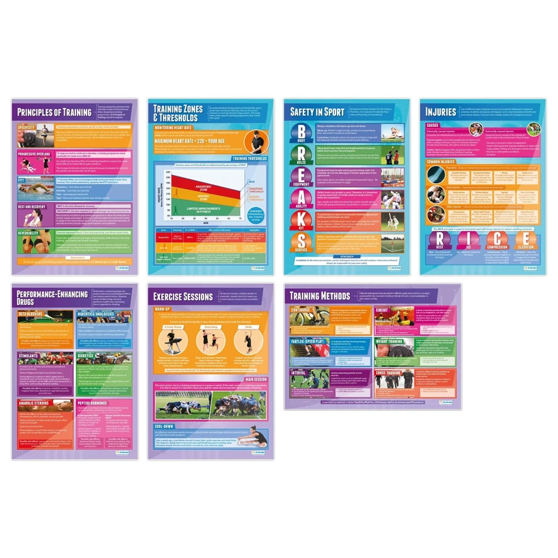 Daydream Education Physical Training Posters - Set of 7 | PE Posters | Laminated Gloss Paper measuring 850mm x 594mm (A1) | Physical Education Charts for the Classroom | Education Charts