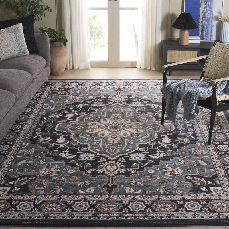 Safavieh Traditional Rug for Living Room, Dining Room, Bedroom - Lyndhurst Collection, Short Pile, in Grey and Teal, 240 x 300 cm