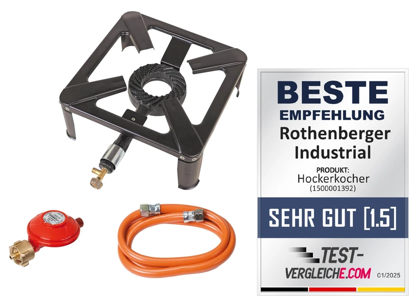 ROTHENBERGER Industrial Stool Cooker incl. 1.5 m Propane Gas Hose & Propane Constant Regulator for Camping, Outdoor Use Only, 500001392