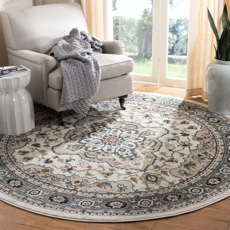Safavieh Traditional Rug for Living Room, Dining Room, Bedroom - Lyndhurst Collection, Short Pile, in Cream and Beige, 200 x 200 cm