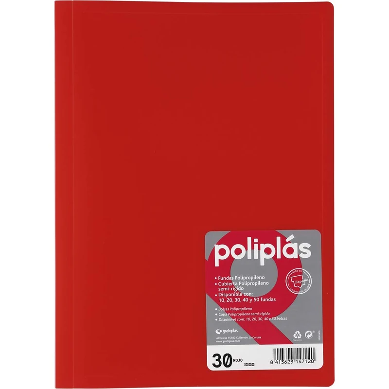 Grafoplas - Folder, Folio Size, PP, Translucent Polyplast, PP Caps 30 red