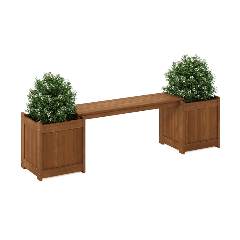 Furinno Hardwood Planter Box in Teak Oil, Wood, Natural, 182.12 (W) x 44.7 (H) x 28.96 (D) cm