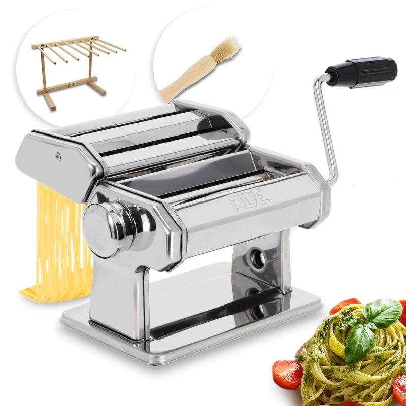 ADE High-Quality Manual Pasta Machine, 7 Dough thicknesses for Lasagna, Spaghetti fettucine, with Extras: Pasta Dryer and Cleaning Brush, Stainless Steel Pasta Maker, Pasta Machine, Pasta Dough