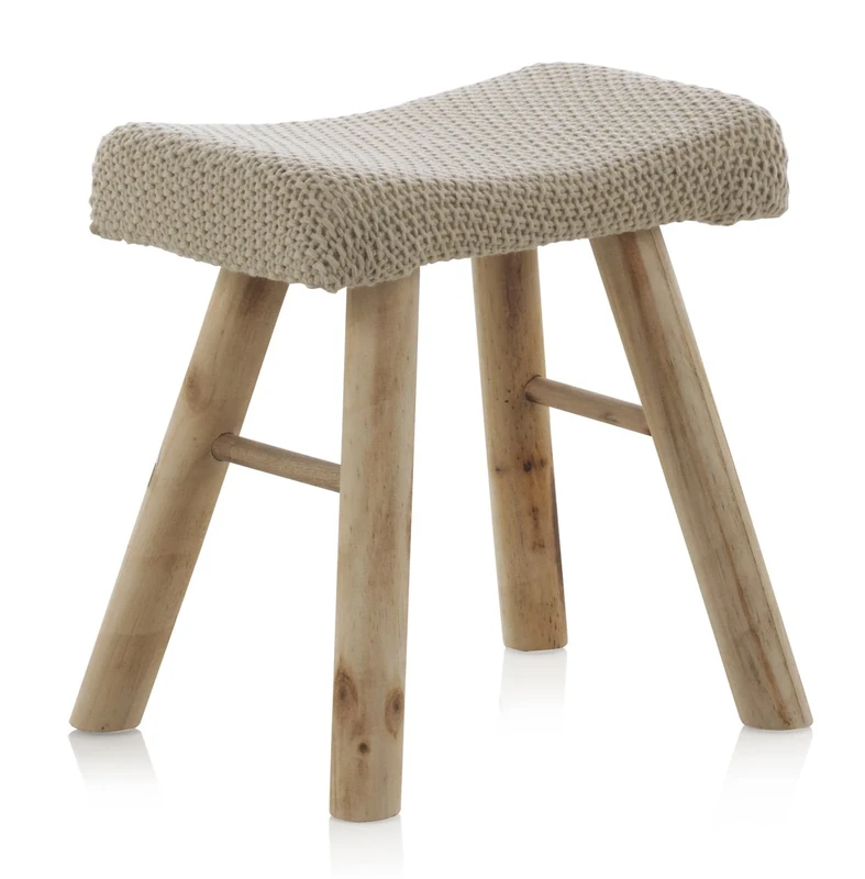 GEESE 7799 – Wool Imitation Stool and Wooden Legs, 28 x 42 x 45 cm, Brown