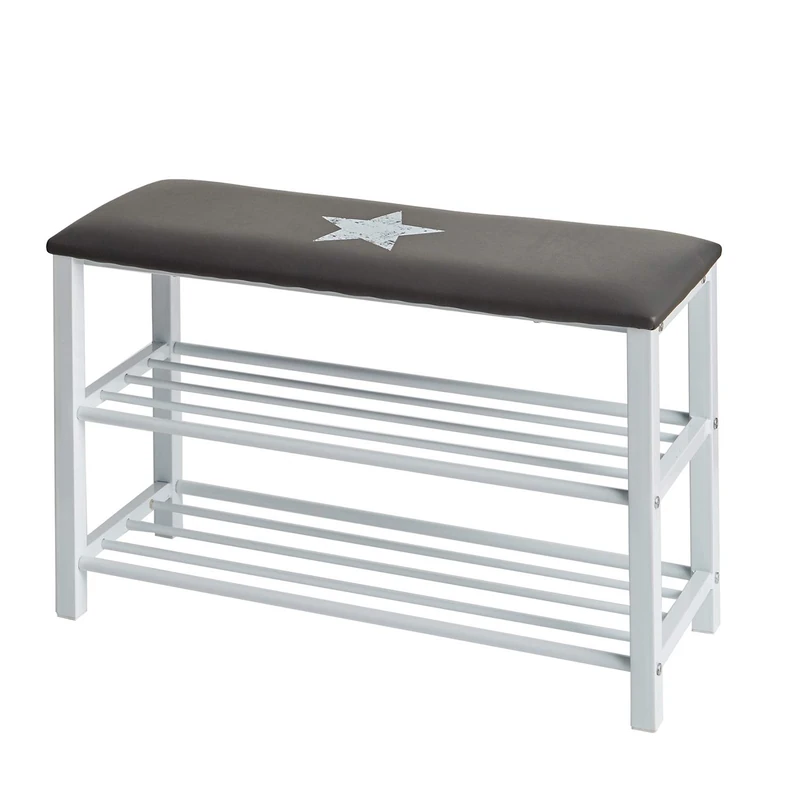STORE.IT 670209 Shoe Bench/Shoe Rack with Seat Cushion, Vintage Print, Metal/Synthetic Leather, Grey, 78 x 48 x 30 cm