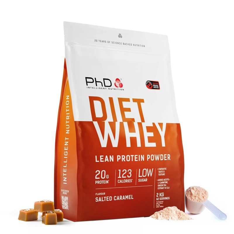 PhD Nutrition Diet Whey Low Calorie Protein Powder, Low Carb, High Protein Lean Matrix, Salted Caramel Diet Whey Protein Powder, High Protein, 62 Servings Per 2 kg Bag