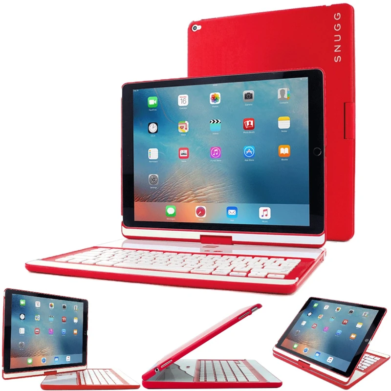 Snugg iPad Pro 12.9 2017/2015 Keyboard, [Red] Wireless Bluetooth Keyboard Case Cover 360° Degree Rotatable Keyboard for Apple iPad Pro 12.9 2017/2015