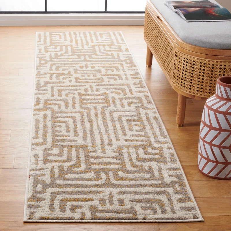 Safavieh Modern Abstract Indoor Woven Runner Area Rug, Amsterdam Collection, AMS106, in Ivory / Mauve, 69 X 244 cm for Living Room, Bedroom or Any Indoor Space