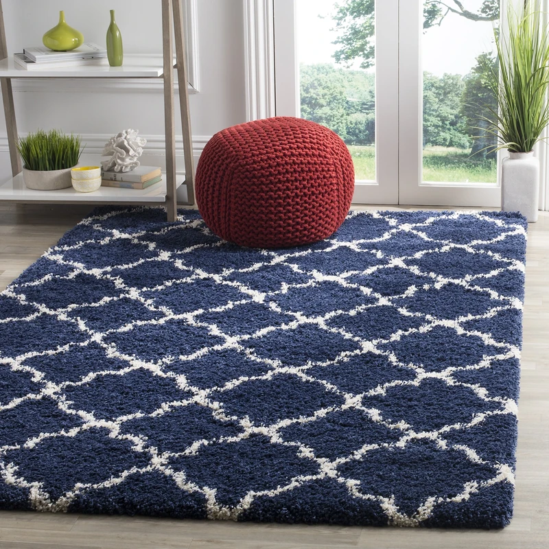 Safavieh Shaggy Indoor Woven Rectangle Area Rug, Hudson Shag Collection, SGH282, in Navy/Ivory, 183 x 274 cm for Living Room, Bedroom or Any Indoor Space