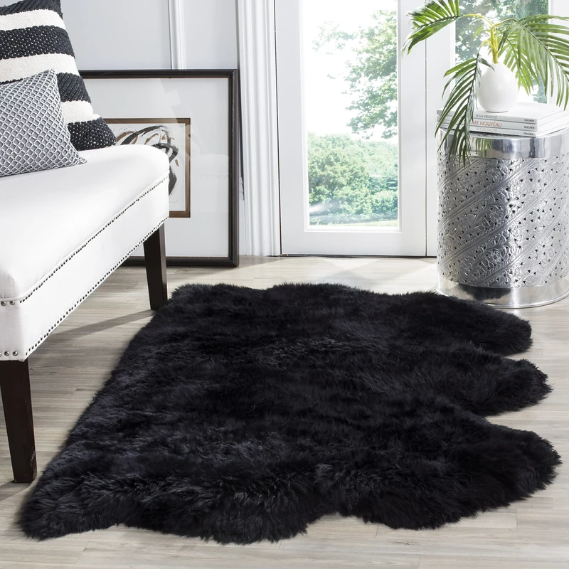 Safavieh Reese Rug, Sheepskin, Midnight Black, 91 x 152 x 3.81 cm