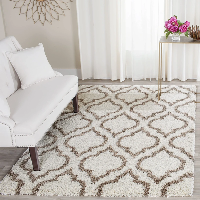 Safavieh Shaggy Indoor Woven Rectangle Area Rug, Hudson Shag Collection, SGH284, in Ivory/Beige, 183 x 274 cm for Living Room, Bedroom or Any Indoor Space