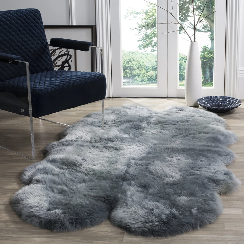 Safavieh Sheepskin Indoor Hand Made Rectangle Area Rug, Fur Collection, SHS121, in Steel Blue, 109 X 180 cm for Living Room, Bedroom or Any Indoor Space