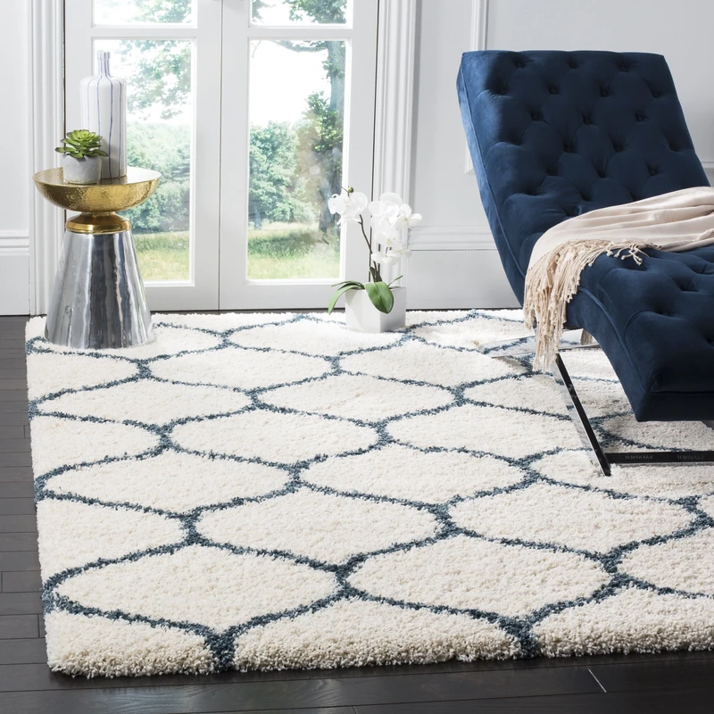 Safavieh Shaggy Indoor Woven Rectangle Area Rug, Hudson Shag Collection, SGH280, in Ivory/Slate Blue, 91 x 152 cm for Living Room, Bedroom or Any Indoor Space