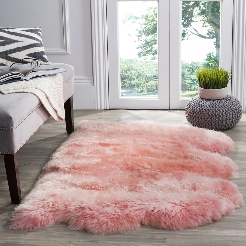 Safavieh Reese Rug, Sheepskin, Solid Pink, 91 x 152 x 3.81 cm