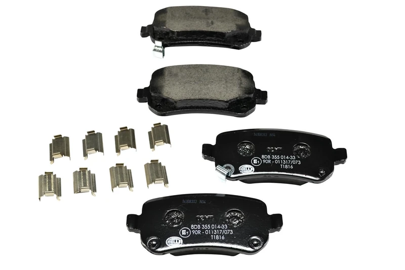 HELLA 8DB 355 014-331 Brake pad set - with acoustic wear warning - T1816 - for e.g. CHRYSLER / DODGE / FIAT / VOLKSWAGEN
