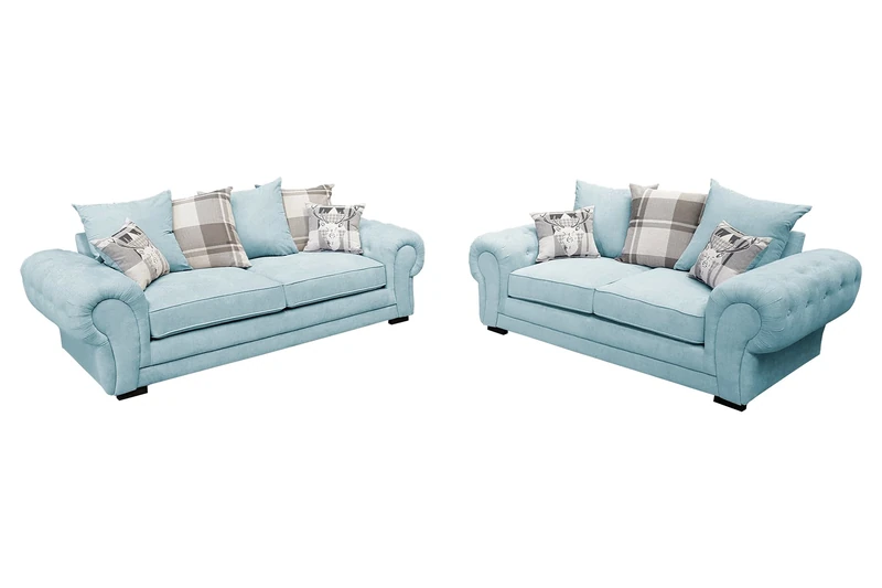 Sofas and More Verona 3+2 seater Fabric Grey Brown Cream Designer Scatter Cushions Living Room Furniture (Light Blue)