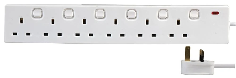 PRO ELEC - Individually Switched Extension Lead, 6 Socket, 5 Metres, Neon On Light (White)
