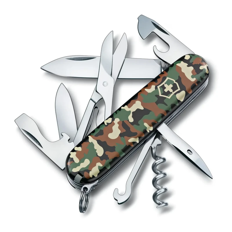 Victorinox Climber Swiss Army Pocket Knife, Medium, Multi Tool, 14 Functions, Blade, Bottle Opener, Camouflage